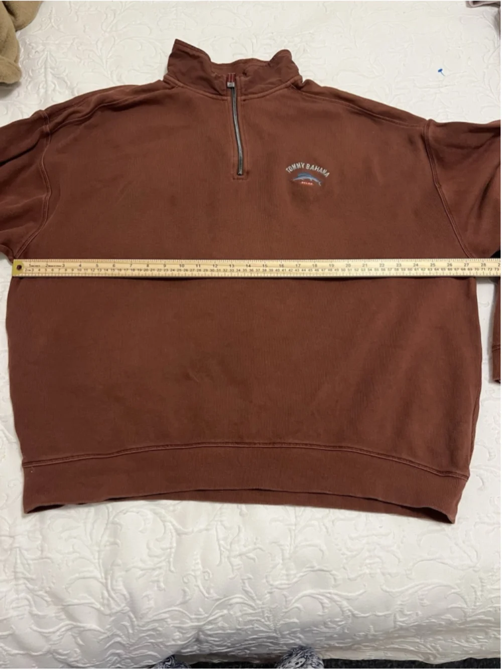 Tommy Bahama Sweater Mens 2XL Quarter Zip Pullover Red Brown Relaxed Fit